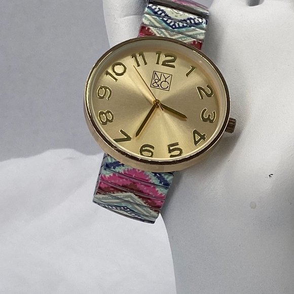 Watch Lady's NY and C 1.5 inch Diameter Gold Tone Face with Gold Toned English N - Picture 1 of 4